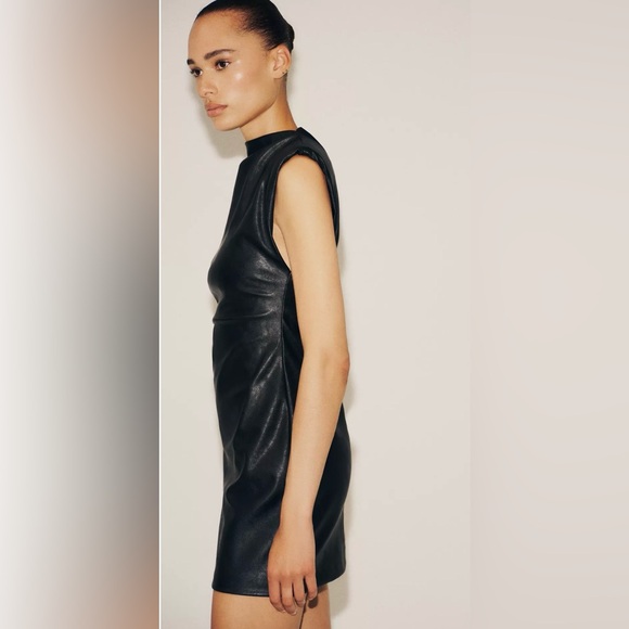 Zara Black Faux Leather Mini Dress size medium EUC - Picture 4 of 12
